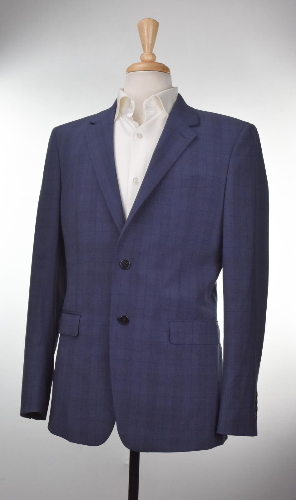 Theory Mens Blue Multi Chambers Plaid Wool Slim Blazer Jacket 40 R NEW $595