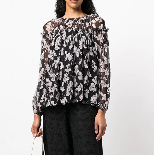 Jason Wu Floral-Print Chiffon Top Shirt Blouse Size 6 New $395