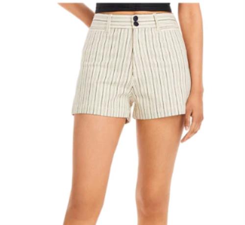 REBECCA TAYLOR Women's Beige Zippered Pocketed Striped High Waist Shorts 6 New