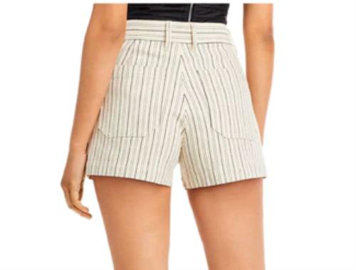 REBECCA TAYLOR Women's Beige Zippered Pocketed Striped High Waist Shorts 6 New