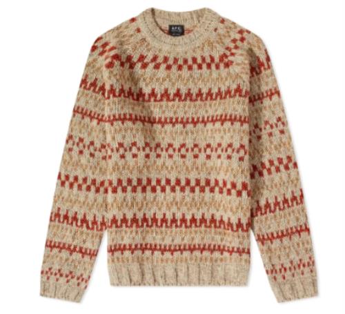 A.P.C. Men's Leonhard Crewneck Geometric Print Sweater S NEW $325 WOAOF-H23133