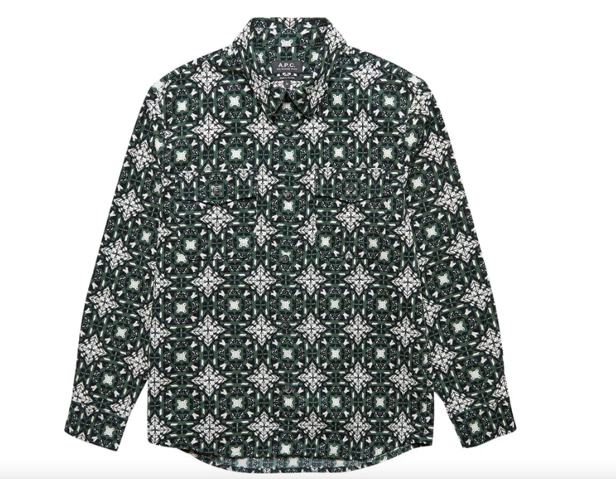 A.P.C. Green Surchemise Leo Green White Shirt Size M New $330    COFAT-H02698