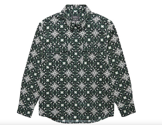 A.P.C. Green Surchemise Leo Green White Shirt Size M New $330    COFAT-H02698