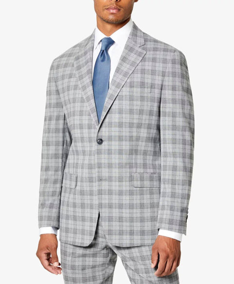 Sean John Men's Classic-Fit Plaid Grey Suit Jacket 42 R New $360   MBRY19SX0400