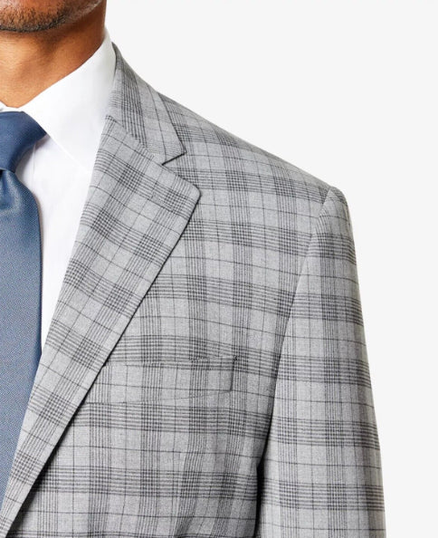 Sean John Men's Classic-Fit Plaid Grey Suit Jacket 42 R New $360   MBRY19SX0400