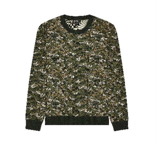 A.P.C. Men's Green Digital Camo Merino Wool Pullover Sweater L New WVBBM-H23134