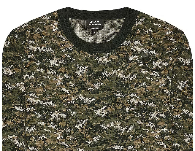 A.P.C. Men's Green Digital Camo Merino Wool Pullover Sweater L New WVBBM-H23134