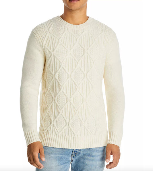 Bloomingdales Diamond Pattern Wool Cashmere Heavy Sweater L New $198 Cloud 9723