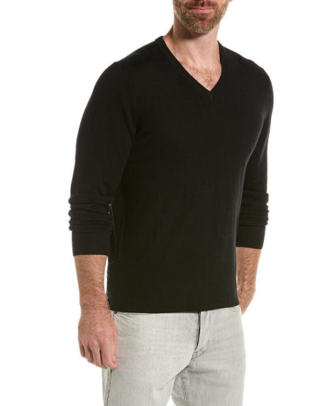 Bloomingdales Mens Black V-Neck ExtraFine Merino Wool Sweater M New 100158361MN