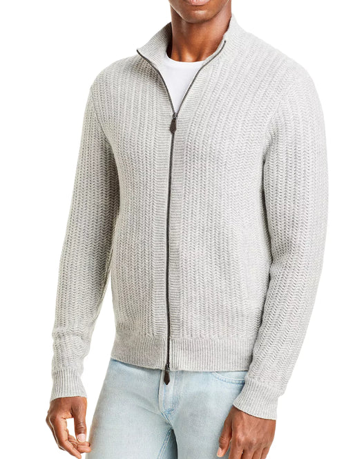 Mens Store Bloomingdales Wool Cashmere Textured Full Zip Sweater Jacket M NEW