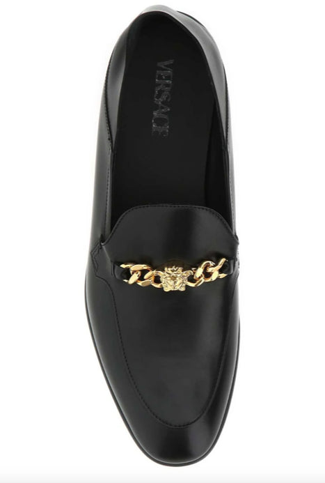 Versace Men's Medusa chain-detail leather loafers SZ 42- 9 US New 10057791A04036