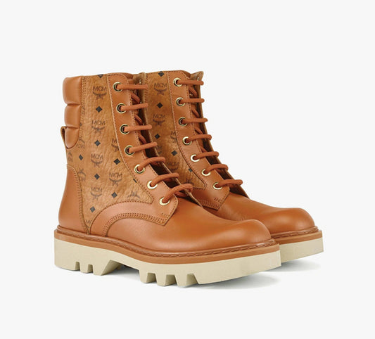 MCM Visetos Boots Calf leather SZ EU 42- US 9 Gold Plate Hardware MEXCAMM14