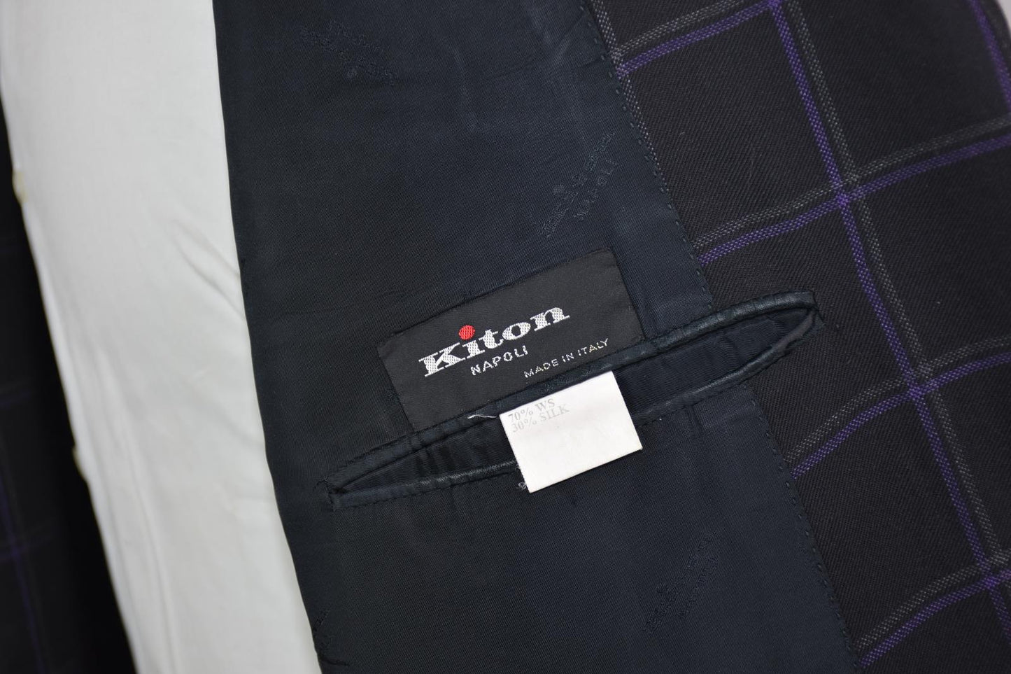 Kiton Men's Black Multi BLANC BLU Super 150's Wool Silk Sport Coat 46 L MINT