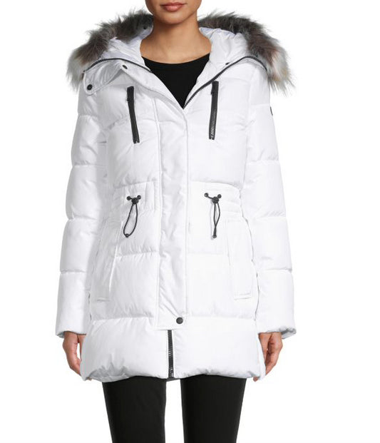 Sam Edelman Women's Faux Fur-Trim Puffer Jacket Coat L NEW $260