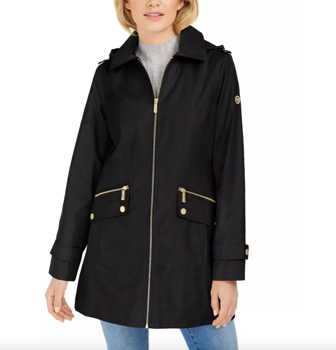 MICHAEL KORS Womens Hooded Water-Resistant Raincoat Coat S NEW $180   M724716A74