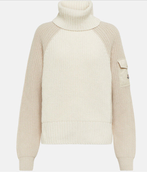 Moncler Turtleneck Cable Knit Wool Cashmere Sweater L NEW $905 H20939F00003M1127