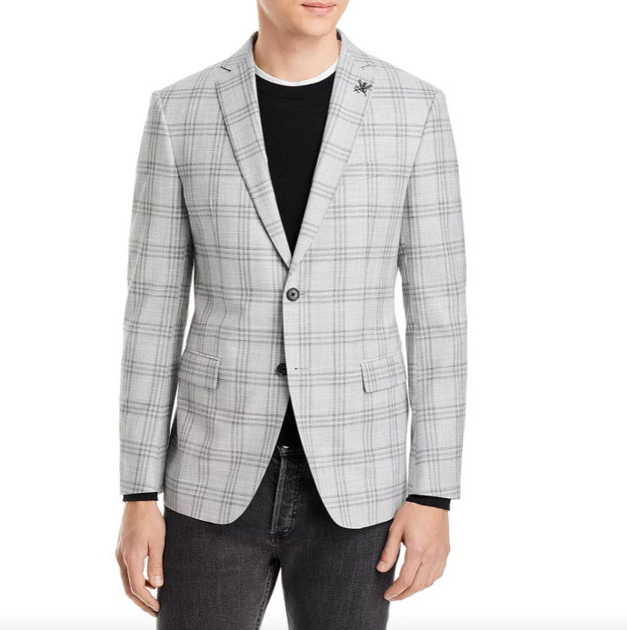 John Varvatos Men Bond JF Plaid Slim Fit Gray Wool Linen Sport Coat 42R New $500