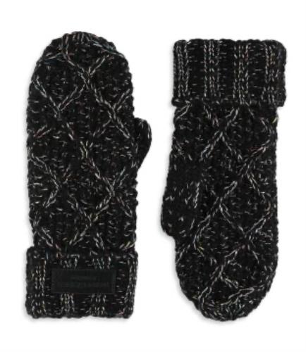 KG KURT GEIGER Back Metallic Cable Stitch Mittens Gloves Lurex NEW $58 KGS100221