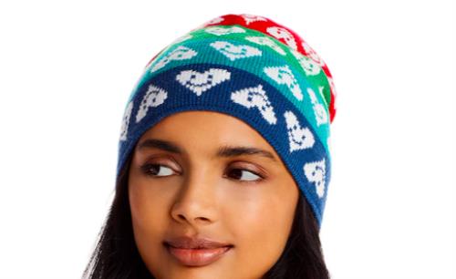 AQUA x Kerri Rosenthal Multicolor Heart Beanie NEW AQ13467