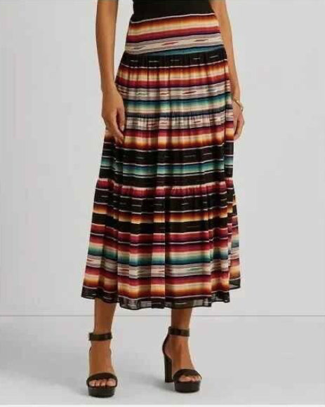 RALPH LAUREN Petite Blanket-Stripe Motif Tiered Skirt 12 NEW $145  200871512001