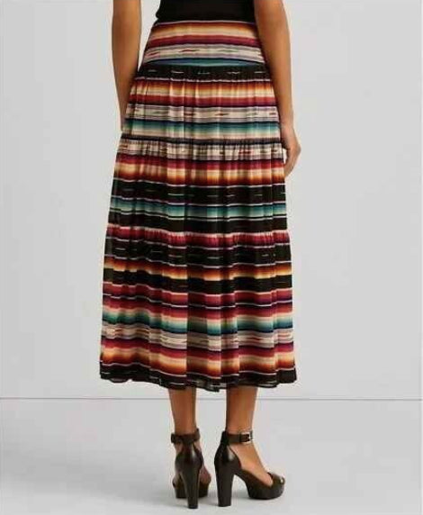 RALPH LAUREN Petite Blanket-Stripe Motif Tiered Skirt 12 NEW $145  200871512001