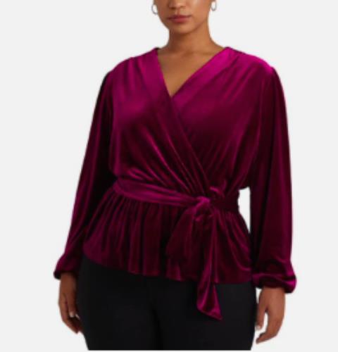 Ralph Lauren Women's Velvet Belted Peplum Top Size 1X NEW $165   202881738001