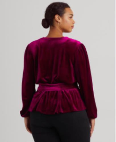 Ralph Lauren Women's Velvet Belted Peplum Top Size 1X NEW $165   202881738001