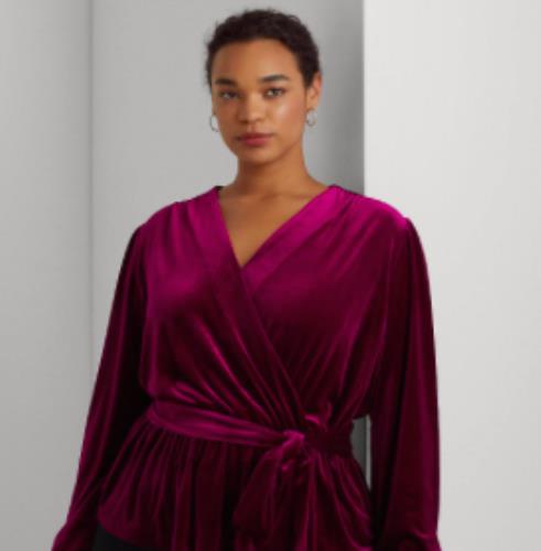 Ralph Lauren Women's Velvet Belted Peplum Top Size 1X NEW $165   202881738001