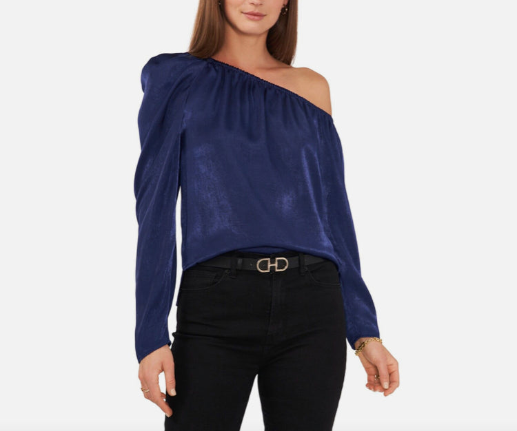 Vince Camuto Women's Asymmetric Pleated Top Navy Size XXS New $99   91522026