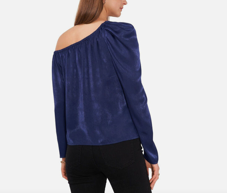 Vince Camuto Women's Asymmetric Pleated Top Navy Size L New $99   91522026