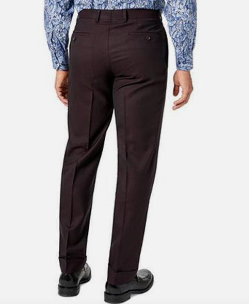 Tallia Mens Wine Vanden Wool Cuffed Suit Pants 34 X 32 NEW $175  VDANPT5V0082