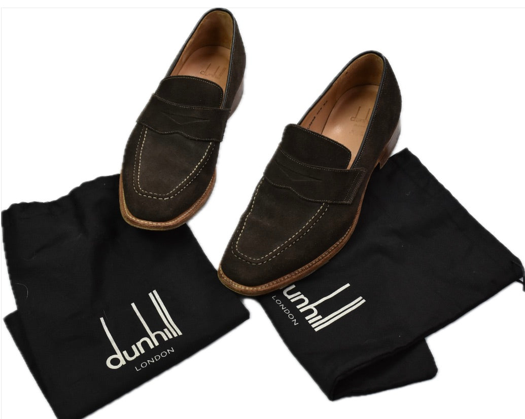 Dunhill Men's Suede Dark Brown Penny Loafers Shoes US 9.5  IT 42.5 - 8.5 UK MINT