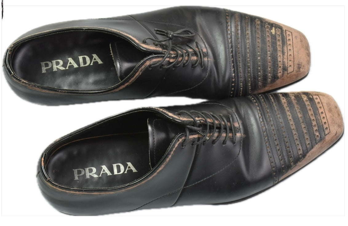 Prada Men's Leather Black Shoes US 8  IT 40.5 - 7 UK   2E2235 TRAPPEUR VINTAGE