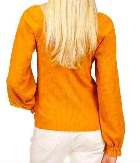 MICHAEL KORS Womens Rouched Puff-Sleeve Shirt Top Marigold XS NEW $88 MF250V84N5