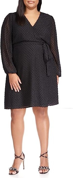 Michael Kors Womens Black Plus Swiss Dot Wrap-Style Dress 2X NEW $175 WF281AK6ML