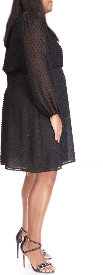 Michael Kors Womens Black Plus Swiss Dot Wrap-Style Dress 2X NEW $175 WF281AK6ML