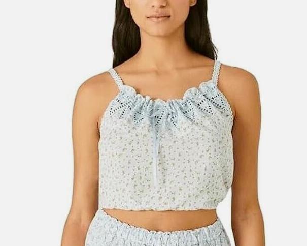 Lucky Brand Women Floral-Print Cotton Cropped Camisole Tank L NEW $59 7W46321