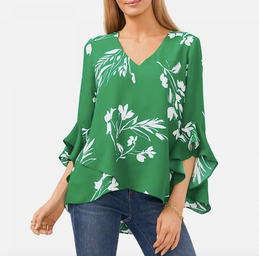 Vince Camuto Women's Floral Whisper Printed Flutter-Sleeve Blouse XS $89 9121092
