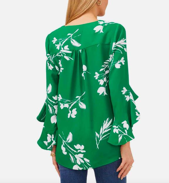 Vince Camuto Women's Floral Whisper Printed Flutter-Sleeve Blouse XS $89 9121092