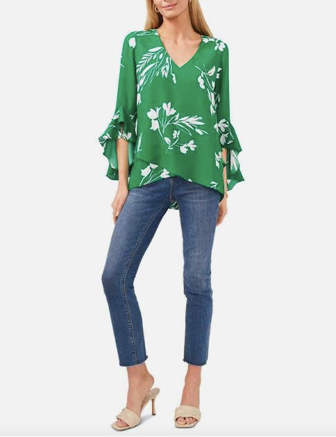 Vince Camuto Women's Floral Whisper Printed Flutter-Sleeve Blouse XS $89 9121092