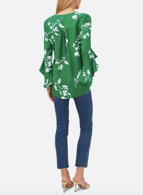 Vince Camuto Women's Floral Whisper Printed Flutter-Sleeve Blouse XS $89 9121092