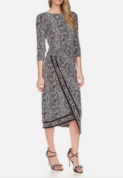 Michael Kors Zebra-Print MIDI Dress - Black / White L NEW $140 MR3800Y7RM