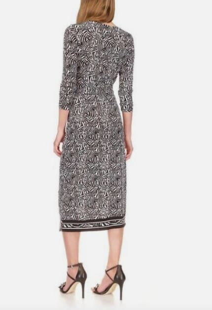 Michael Kors Zebra-Print MIDI Dress - Black / White L NEW $140 MR3800Y7RM