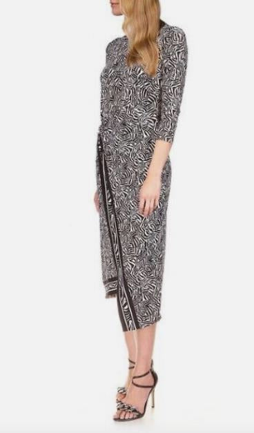 Michael Kors Zebra-Print MIDI Dress - Black / White L NEW $140 MR3800Y7RM