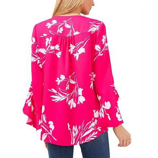 Vince Camuto Women's Pink Floral Printed Flutter-Sleeve Blouse XS $89 9121092