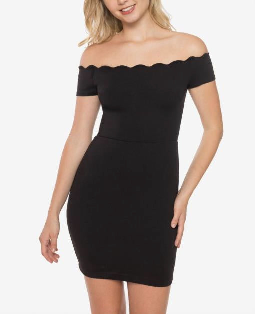 B Darlin Juniors' Scalloped Off-Shoulder Dress 7/8 Black NEW $59  4XGS100A