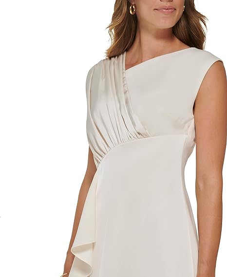 DKNY Asymmetrical Neck Sleeveless Cascade Ruffle A-Line Dress 14 NEW DD2K2383