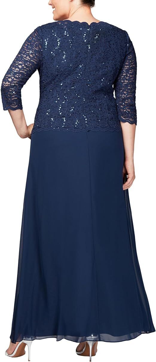 ALEX EVENINGS Chiffon Gown Sequined Scalloped Edge Lace Plus 20W NEW $185 412318