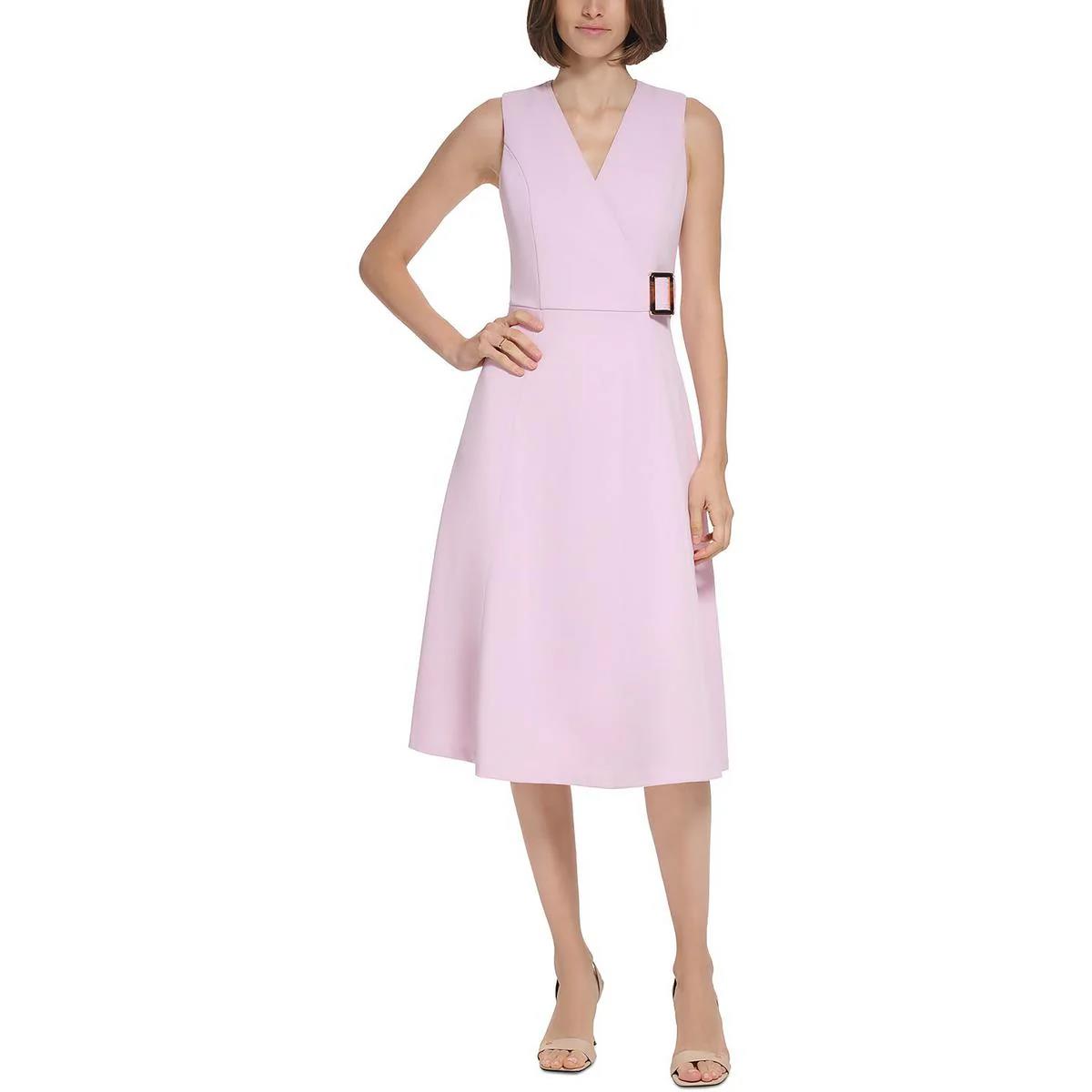 Calvin Klein Womens Crepe Buckle Daily Wear Midi Dress 8 NEW $134 CD3C1641