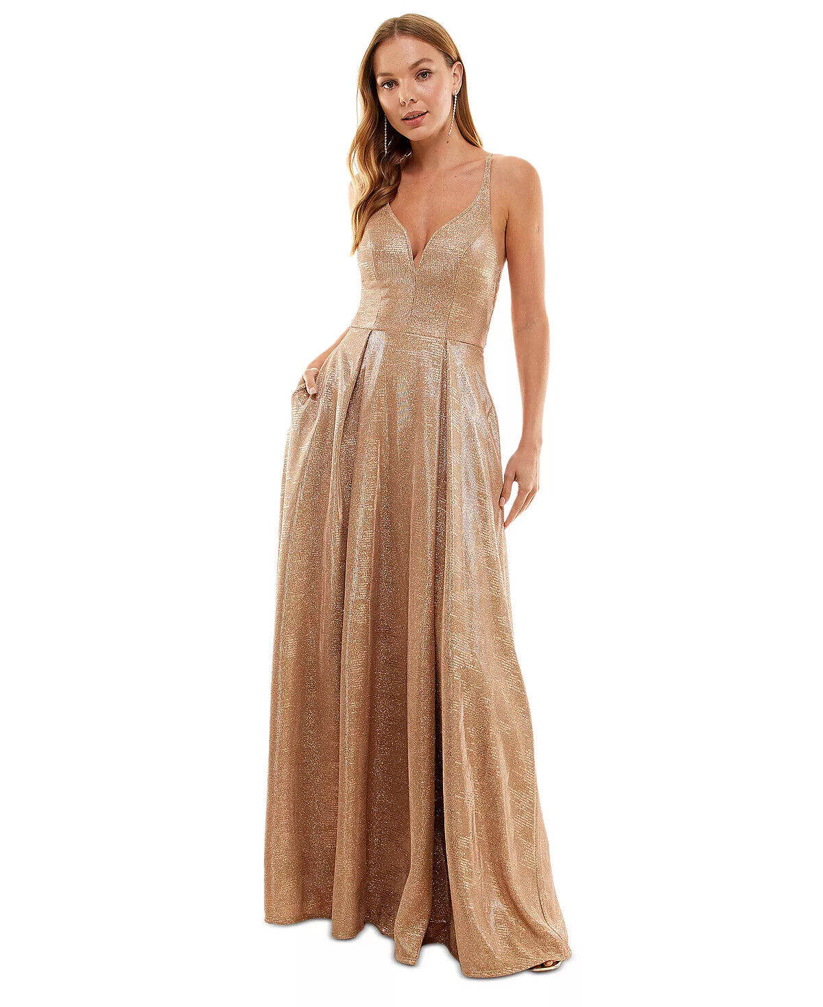 CITY STUDIOS Gown Juniors Rose Gold Metallic Pleated XBack 3 NEW $149 7319UY6ATP